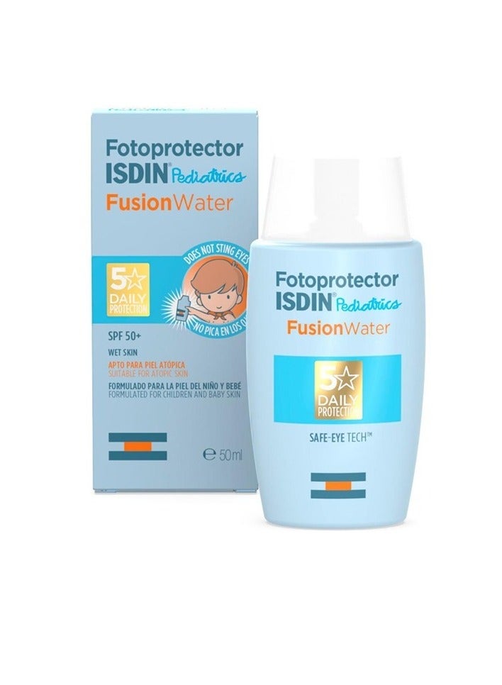 Fotoprotector Pediatric Fusion Water Facial Sunscreen Ultra Light Texture Safe Eye Tech SPF 50 for kids Children All Skin Type 50ml