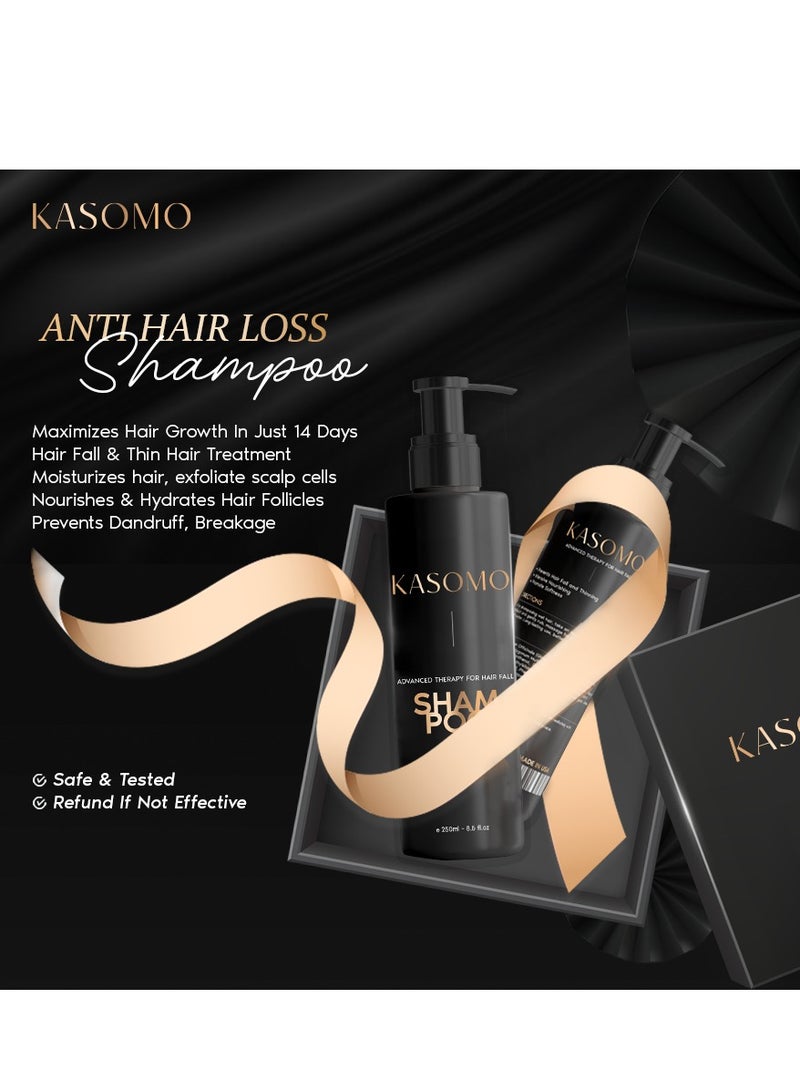 KASOMO Anti-Dandruff Shampoo 250 ml & Hair Dry Repair Mask 250ml with Scalp Massager, Deeply Moisturizing Nourishing Hair Stronger, Thicker and Healthier with Natural Ingredients