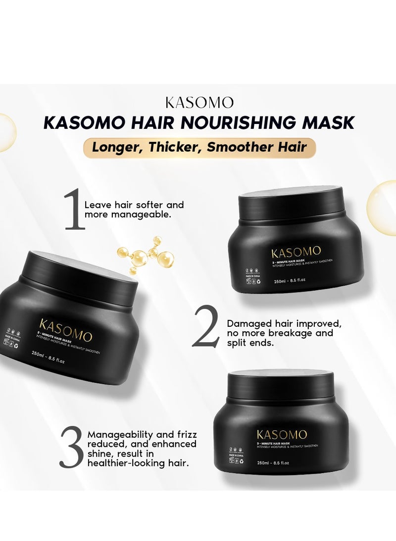 KASOMO Anti-Dandruff Shampoo 250 ml & Hair Dry Repair Mask 250ml with Scalp Massager, Deeply Moisturizing Nourishing Hair Stronger, Thicker and Healthier with Natural Ingredients