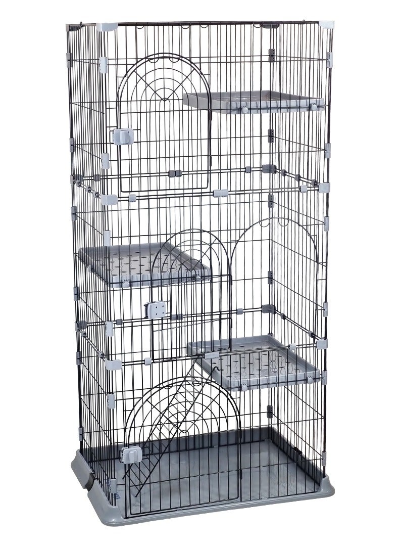 Cat cage playpen kennel with Multiple front doors, Climbing ladder, and 3 Platforms, 3-tier cat cage for Indoor & Outdoor, Durable metal cat cage, Suitable for Multiple cats 162 cm (Black)