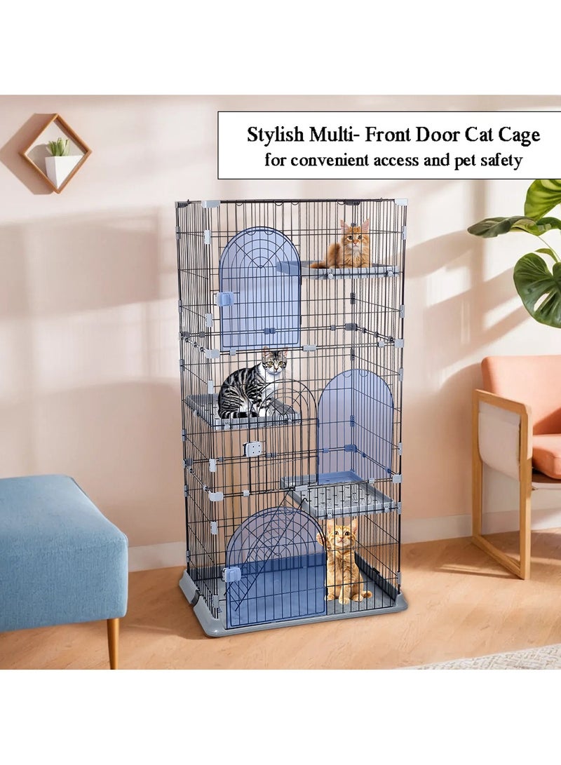 Cat cage playpen kennel with Multiple front doors, Climbing ladder, and 3 Platforms, 3-tier cat cage for Indoor & Outdoor, Durable metal cat cage, Suitable for Multiple cats 162 cm (Black)