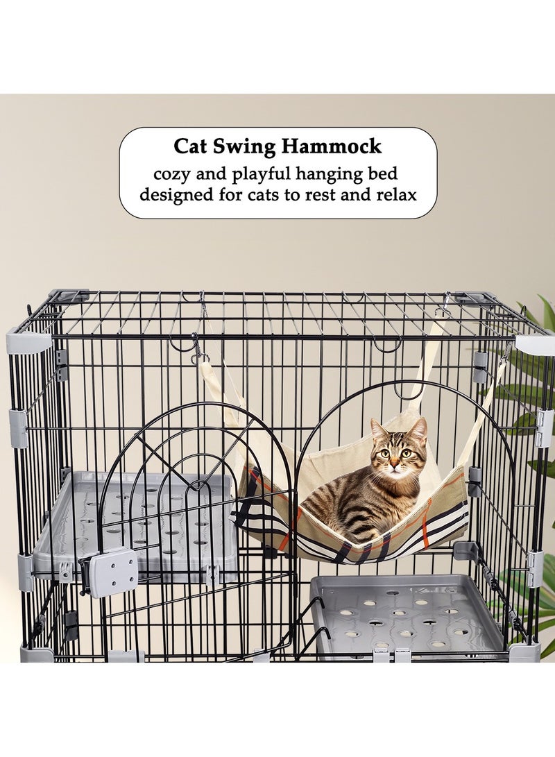 Cat cage with Hammock, 2 Platforms, Climbing ladder, Slide-out tray, and Lockable wheels, Durable and Sturdy pet cage playpen kennel for Indoor & Outdoor use 102 cm (Black)