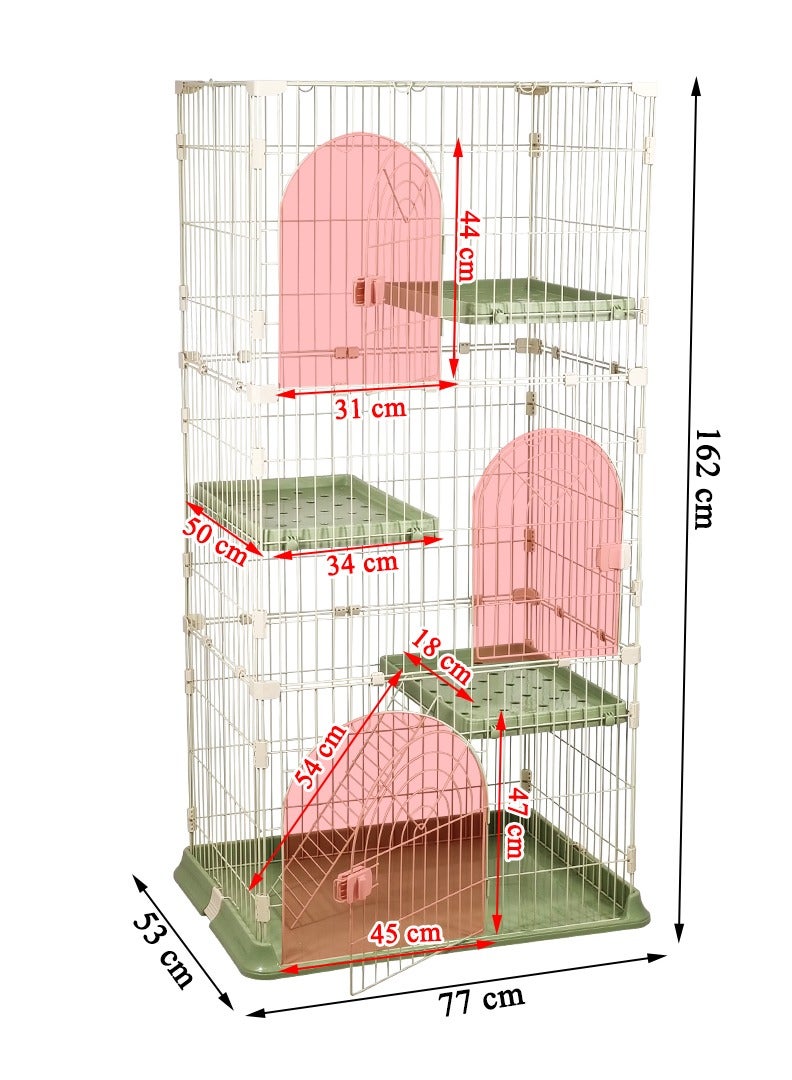 Cat cage playpen kennel with Multiple front doors, Climbing ladder, and 3 Platforms, 3-tier cat cage for Indoor & Outdoor, Durable metal cat cage, Suitable for Multiple cats 162 cm (Green)