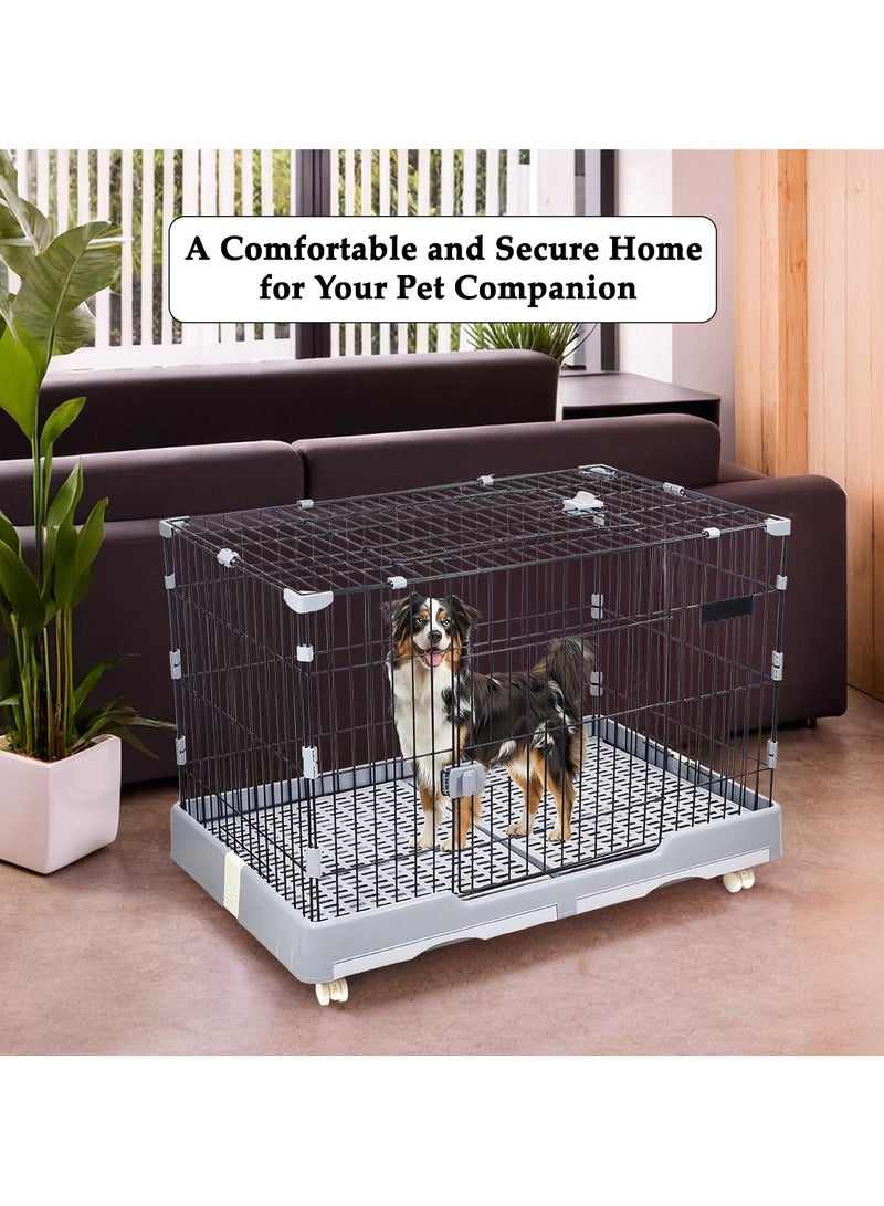 Pet cage playpen kennel for cats and dogs, Dog/Cat cage with Front entry and Top exit, Slide-out tray, and Universal wheels, Durable pet cage for Indoor & Outdoor, Easy to assemble 98 cm (Black)