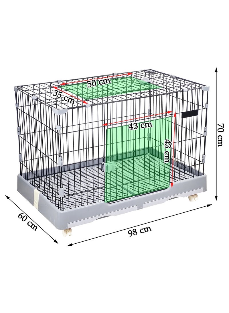 Pet cage playpen kennel for cats and dogs, Dog/Cat cage with Front entry and Top exit, Slide-out tray, and Universal wheels, Durable pet cage for Indoor & Outdoor, Easy to assemble 98 cm (Black)