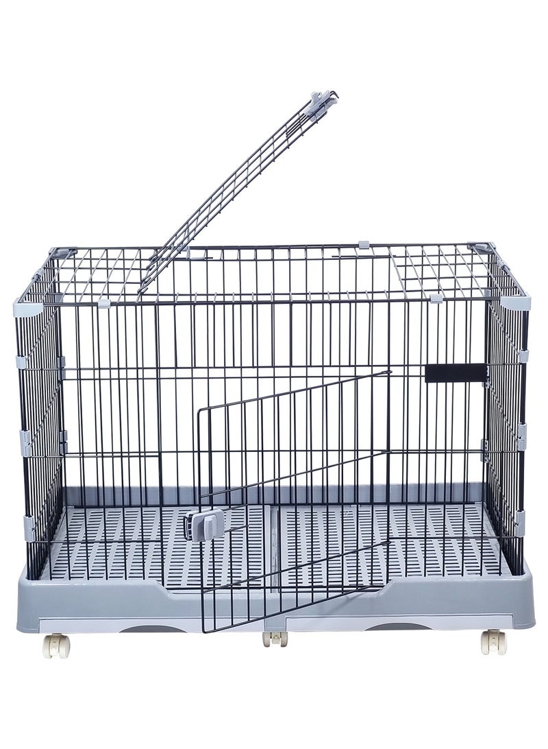 Pet cage playpen kennel for cats and dogs, Dog/Cat cage with Front entry and Top exit, Slide-out tray, and Universal wheels, Durable pet cage for Indoor & Outdoor, Easy to assemble 98 cm (Black)