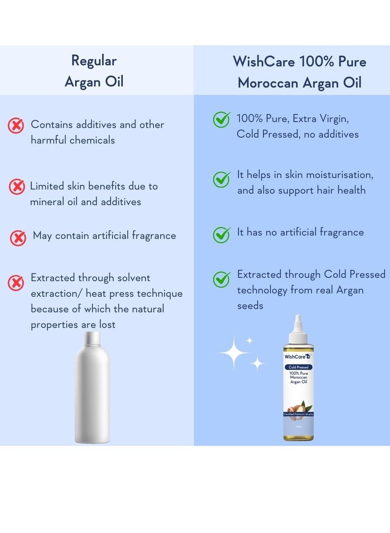 WishCare Pure Cold Pressed & Natural Moroccan Argan Oil - for Healthy Hair & Skin - 100 Ml