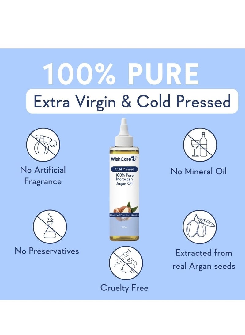 WishCare Pure Cold Pressed & Natural Moroccan Argan Oil - for Healthy Hair & Skin - 100 Ml