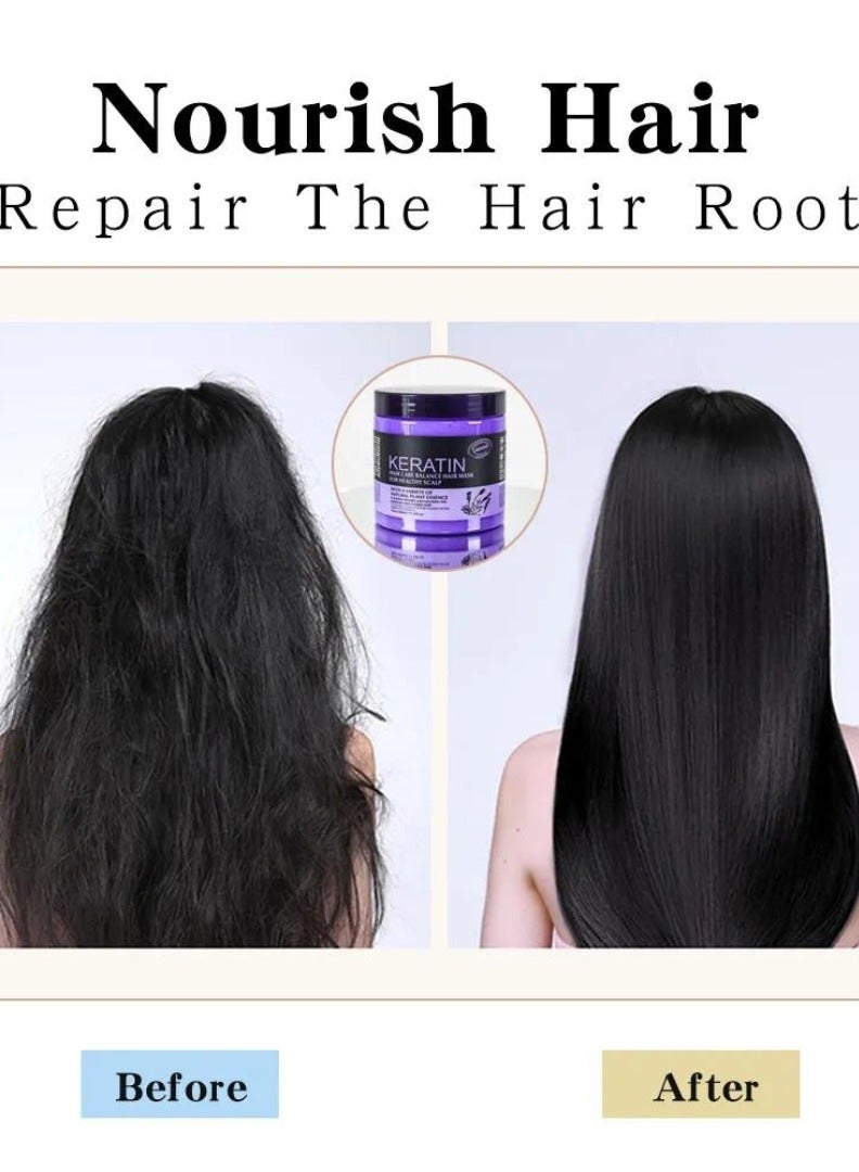 500ml Keratin Hair Care Balance Hair Mask Rapidly Repairs and Nourish Damaged and Coarse Hair Natural Moisturizer Hydrating Smoothing Shining Strengthening Keratin Hair Mask Lavender