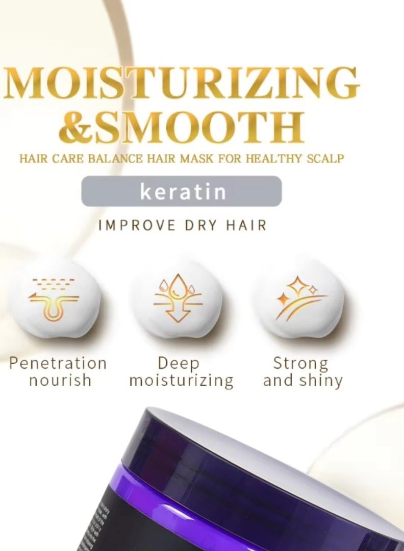 500ml Keratin Hair Care Balance Hair Mask Rapidly Repairs and Nourish Damaged and Coarse Hair Natural Moisturizer Hydrating Smoothing Shining Strengthening Keratin Hair Mask Lavender