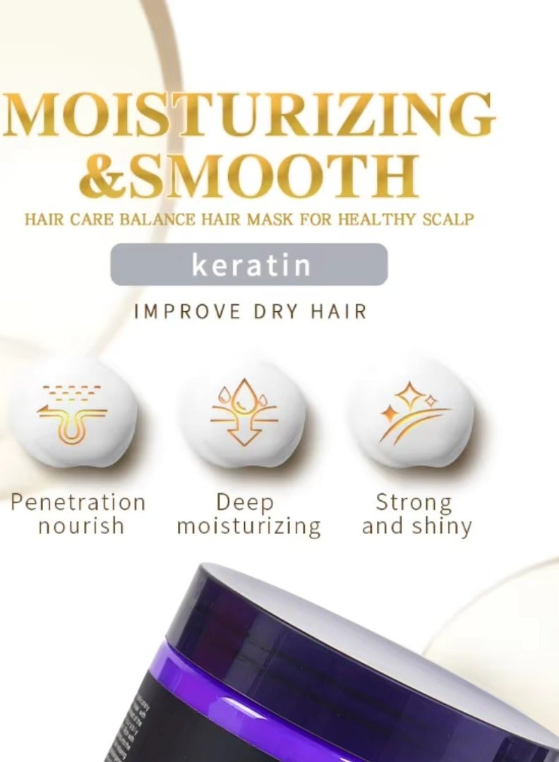 1000ml Keratin Hair Care Balance Hair Mask Rapidly Repairs and Nourish Damaged and Coarse Hair Natural Moisturizer Hydrating Smoothing Shining Strengthening Keratin Hair Mask Lavender