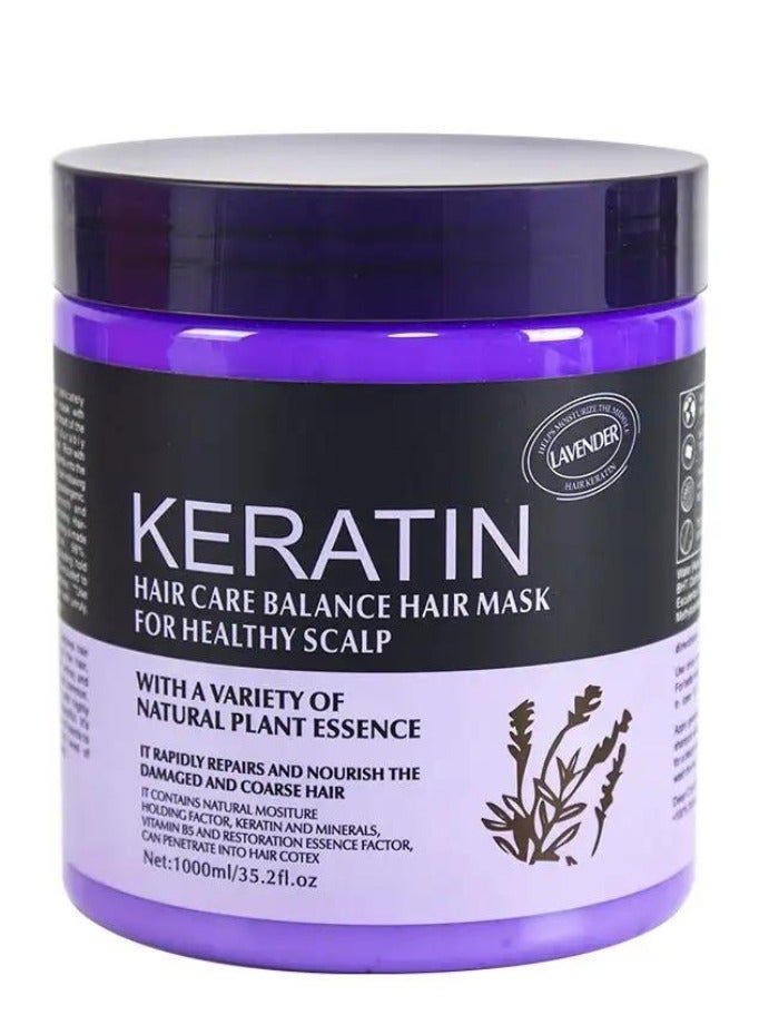 1000ml Keratin Hair Care Balance Hair Mask Rapidly Repairs and Nourish Damaged and Coarse Hair Natural Moisturizer Hydrating Smoothing Shining Strengthening Keratin Hair Mask Lavender