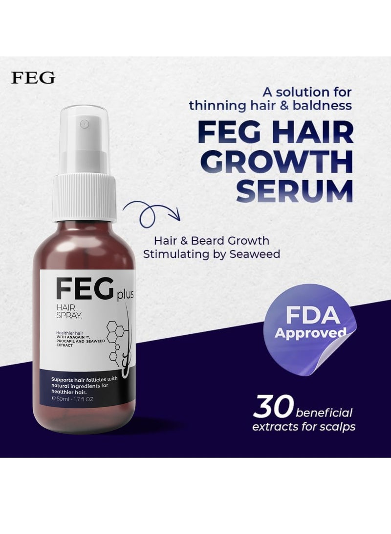 FEGPLUS Hair Growth Serum with Eye Cream - 22% Seaweed Extract For Hair Loss Control & Hair Growth In Men & Women, Boost Thicker Beard & Hair Growth, Improve Baldness 50ml