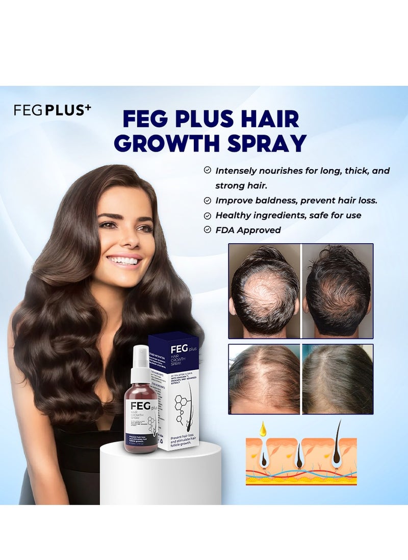 FEGPLUS Hair Growth Serum with Eye Cream - 22% Seaweed Extract For Hair Loss Control & Hair Growth In Men & Women, Boost Thicker Beard & Hair Growth, Improve Baldness 50ml