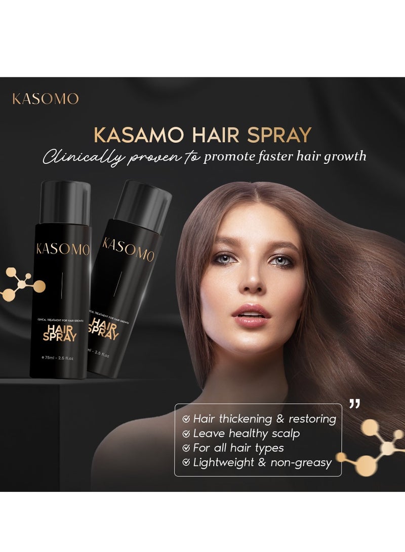 KASOMO 2PCS Anti Hair Loss Shampoo 250ml + Hair Regrowth Spray 75ml, Prevent Hair Fall, Support Hair Grow Thicker and Healthier For Men and Women (Pack of 3)