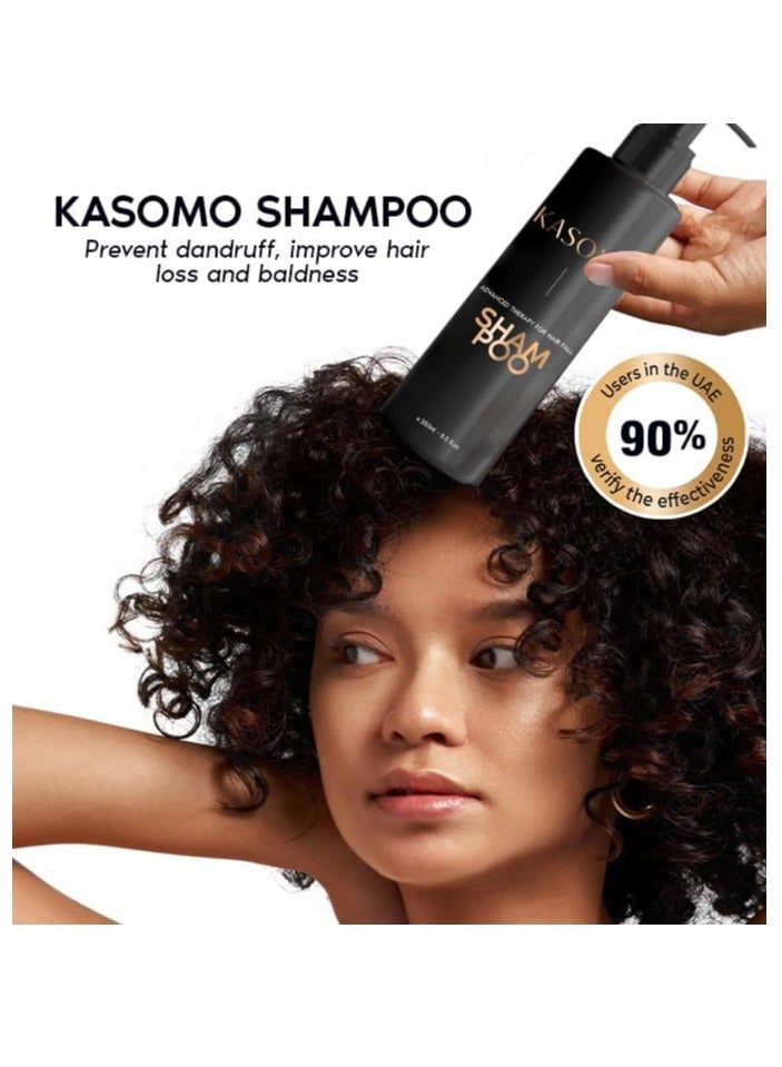 KASOMO 2PCS Anti Hair Loss Shampoo 250ml + Hair Regrowth Spray 75ml, Prevent Hair Fall, Support Hair Grow Thicker and Healthier For Men and Women (Pack of 3)