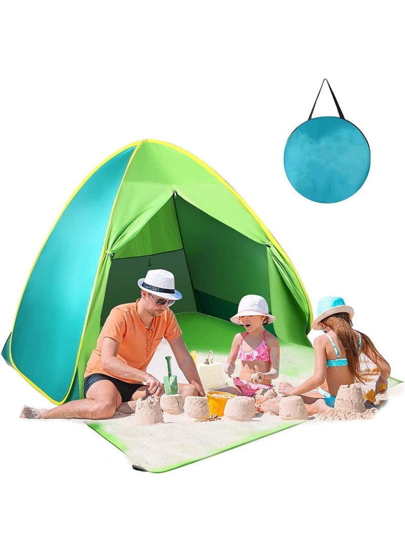 Protable Beach Tent,Pop Up Baby Beach Tent,Beach Sun Shade Canopy Cabana Beach Shade,UPF 50+ Automatic Sun Shelter Umbrella,Instant Sun Shade Beach Tents,Fit 3-4 Person with Carry Bag(Green)