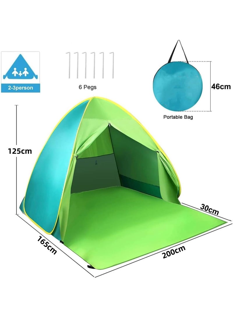 Protable Beach Tent,Pop Up Baby Beach Tent,Beach Sun Shade Canopy Cabana Beach Shade,UPF 50+ Automatic Sun Shelter Umbrella,Instant Sun Shade Beach Tents,Fit 3-4 Person with Carry Bag(Green)