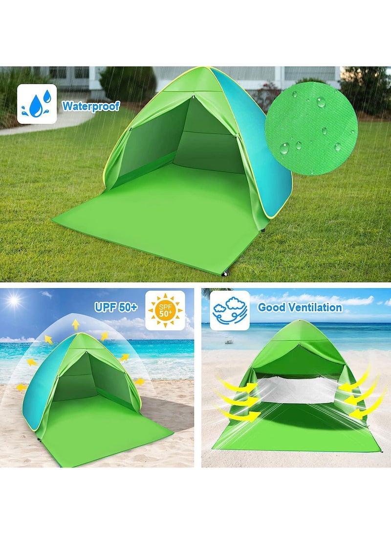 Protable Beach Tent,Pop Up Baby Beach Tent,Beach Sun Shade Canopy Cabana Beach Shade,UPF 50+ Automatic Sun Shelter Umbrella,Instant Sun Shade Beach Tents,Fit 3-4 Person with Carry Bag(Green)