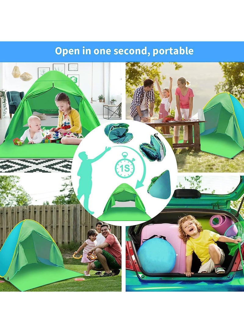 Protable Beach Tent,Pop Up Baby Beach Tent,Beach Sun Shade Canopy Cabana Beach Shade,UPF 50+ Automatic Sun Shelter Umbrella,Instant Sun Shade Beach Tents,Fit 3-4 Person with Carry Bag(Green)