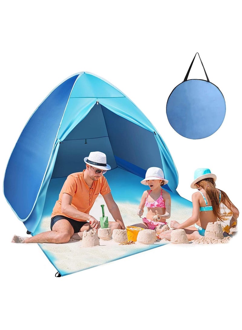 Protable Beach Tent,Pop Up Baby Beach Tent,Beach Sun Shade Canopy Cabana Beach Shade,UPF 50+ Automatic Sun Shelter Umbrella,Instant Sun Shade Beach Tents,Fit 3-4 Person with Carry Bag(Blue)