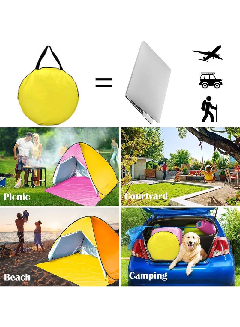 Protable Beach Tent,Pop Up Baby Beach Tent,Beach Sun Shade Canopy Cabana Beach Shade,UPF 50+ Automatic Sun Shelter Umbrella,Instant Sun Shade Beach Tents,Fit 3-4 Person with Carry Bag (Yellow)