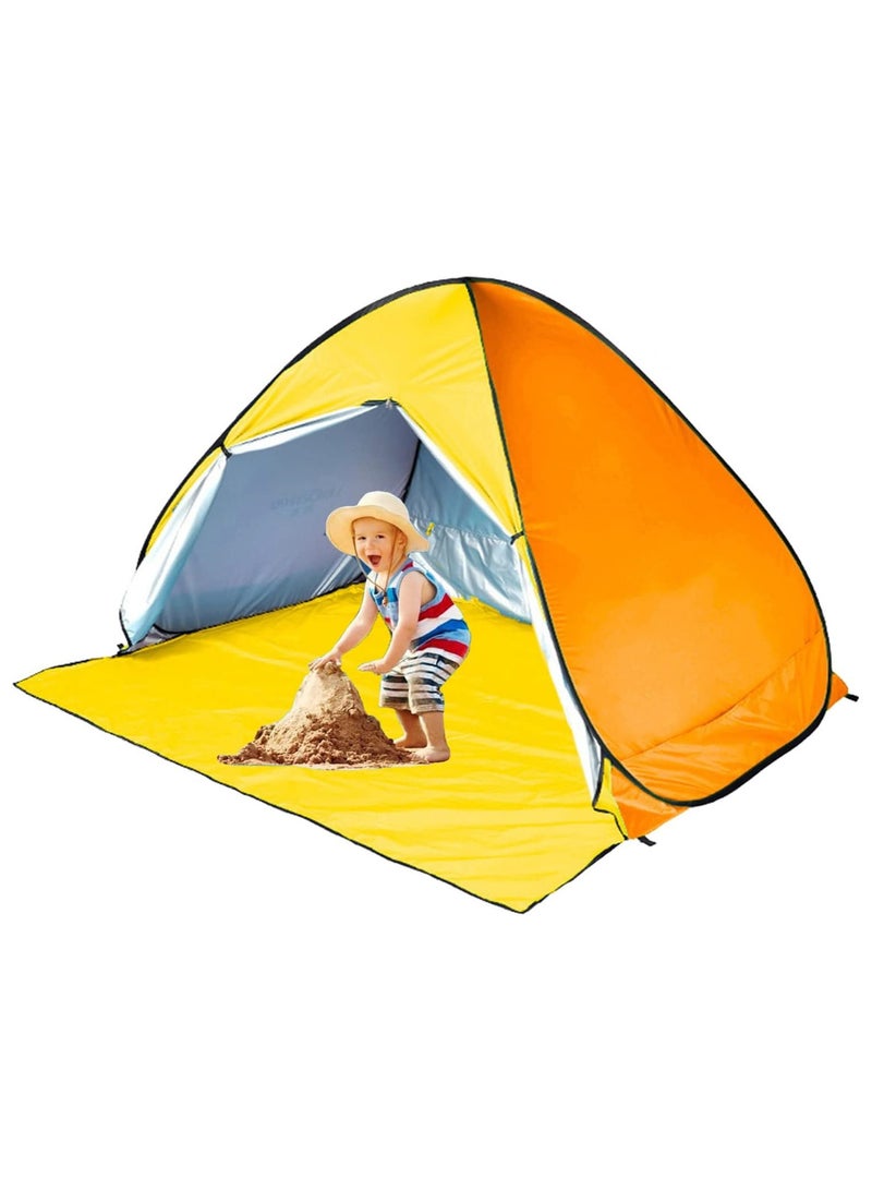 Protable Beach Tent,Pop Up Baby Beach Tent,Beach Sun Shade Canopy Cabana Beach Shade,UPF 50+ Automatic Sun Shelter Umbrella,Instant Sun Shade Beach Tents,Fit 3-4 Person with Carry Bag (Yellow)