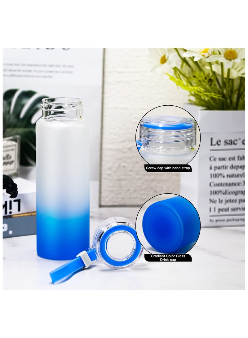 16oz Sublimation Glass Cups, 6 Pack Color Frosted Sublimation Glass Tumblers with Colored Carrying Handle Lids, 6 Color Gradient Glasses, Suitable for Cold or Cot Drinks, Easy to Carry