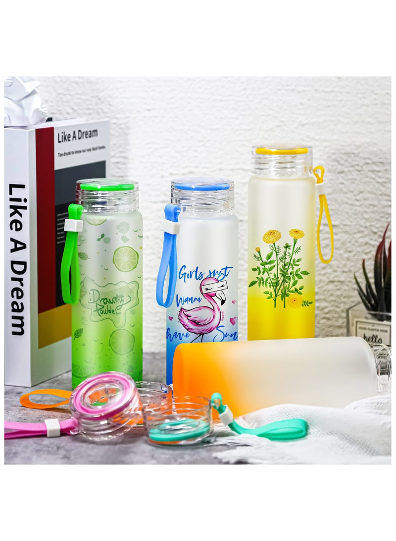 16oz Sublimation Glass Cups, 6 Pack Color Frosted Sublimation Glass Tumblers with Colored Carrying Handle Lids, 6 Color Gradient Glasses, Suitable for Cold or Cot Drinks, Easy to Carry