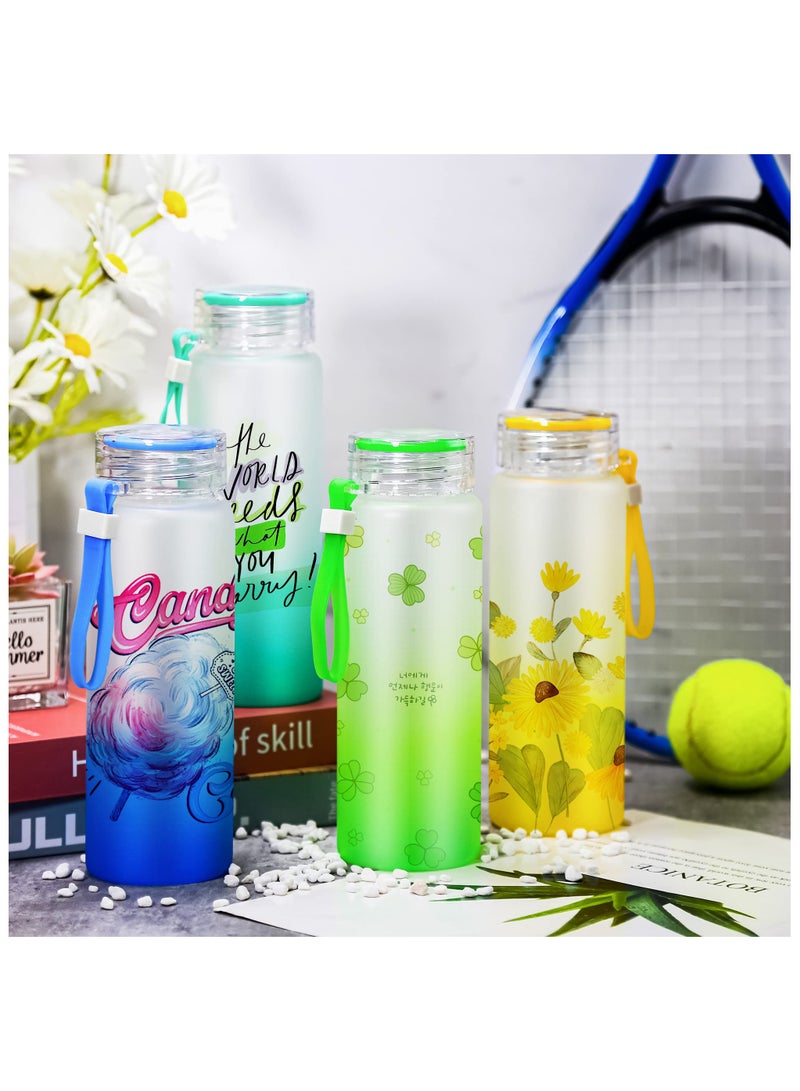 16oz Sublimation Glass Cups, 6 Pack Color Frosted Sublimation Glass Tumblers with Colored Carrying Handle Lids, 6 Color Gradient Glasses, Suitable for Cold or Cot Drinks, Easy to Carry