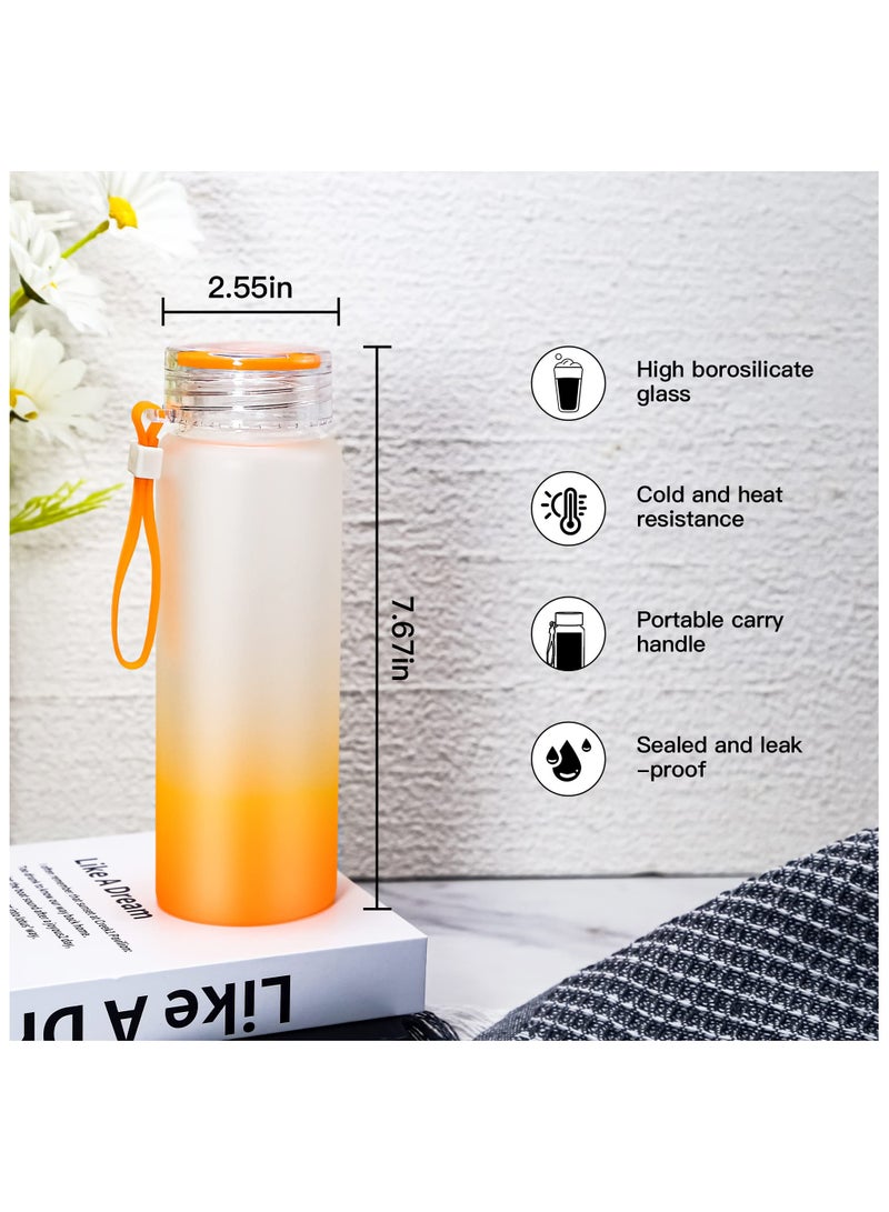 16oz Sublimation Glass Cups, 6 Pack Color Frosted Sublimation Glass Tumblers with Colored Carrying Handle Lids, 6 Color Gradient Glasses, Suitable for Cold or Cot Drinks, Easy to Carry