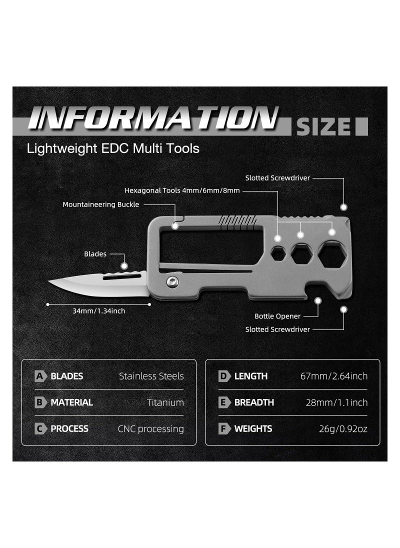 Carabiner Titanium Multifunction Keychain Tool, 8 in 1 Multifunction Keychain with Folding Knife, Bottle Opener, Screwdriver, Key Clip, Men's EDC Keychain, Survival Gear for Outdoor Camping Hiking