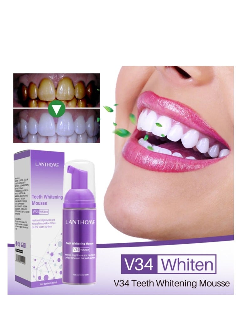 V34 Teeth Whitening Mousse Refreshing Breath Deep Cleaning Foam Toothpaste Natural Mouth Wash Water Purple Teeth Whitening Toothpaste Ultra Fine Mousse Foam 30ml