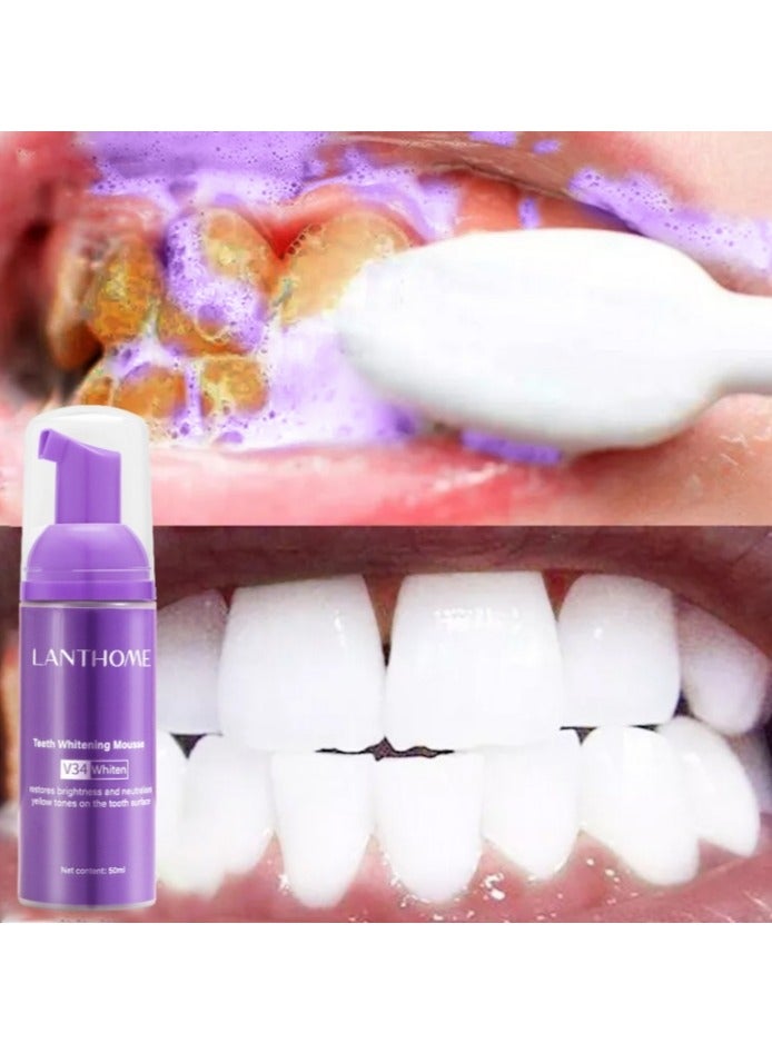 V34 Teeth Whitening Mousse Refreshing Breath Deep Cleaning Foam Toothpaste Natural Mouth Wash Water Purple Teeth Whitening Toothpaste Ultra Fine Mousse Foam 30ml