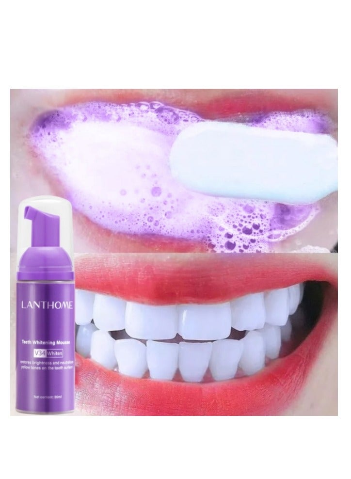 V34 Teeth Whitening Mousse Refreshing Breath Deep Cleaning Foam Toothpaste Natural Mouth Wash Water Purple Teeth Whitening Toothpaste Ultra Fine Mousse Foam 30ml