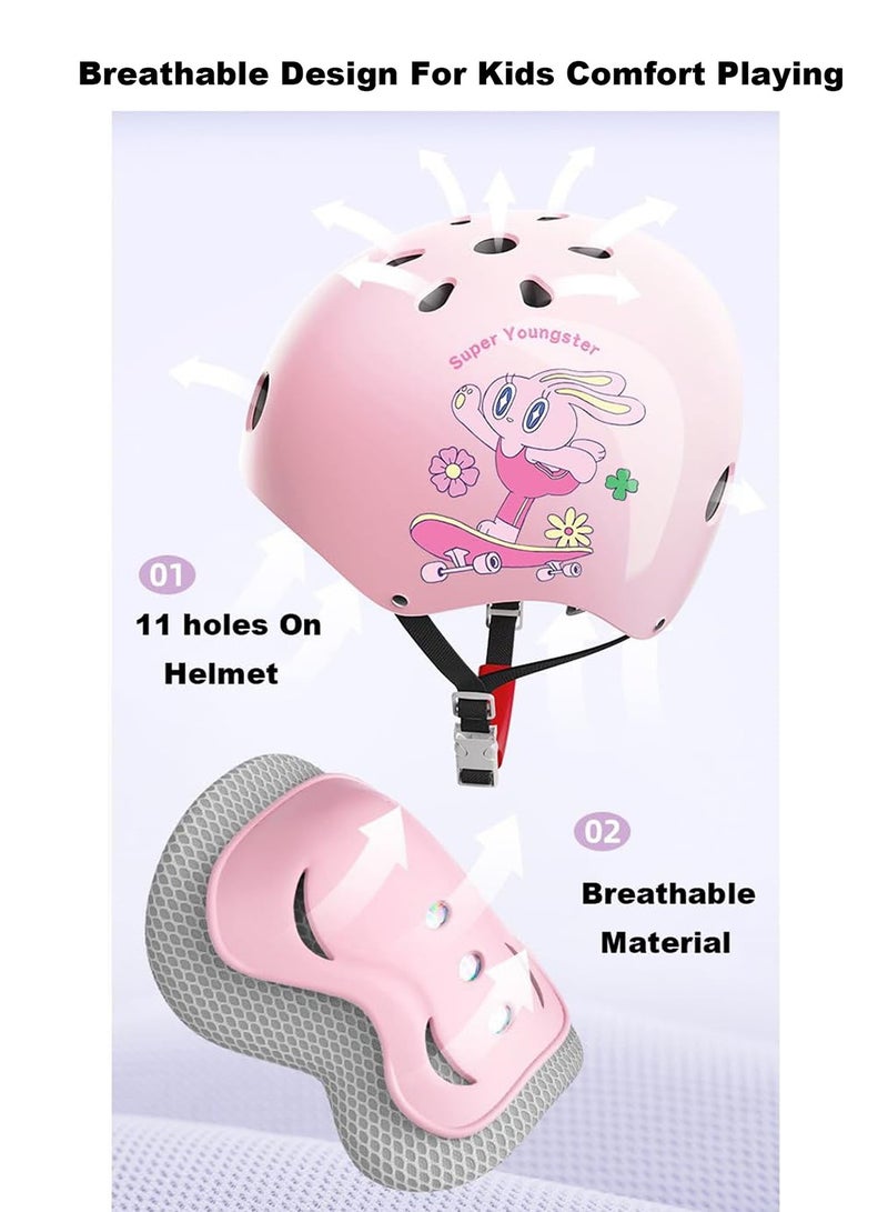 Kids Bike Helmet for 3-8 Years Adjustable Skateboard Helmet with Knee Elbow Pads and Wrist Guard for Roller Skates Cycling