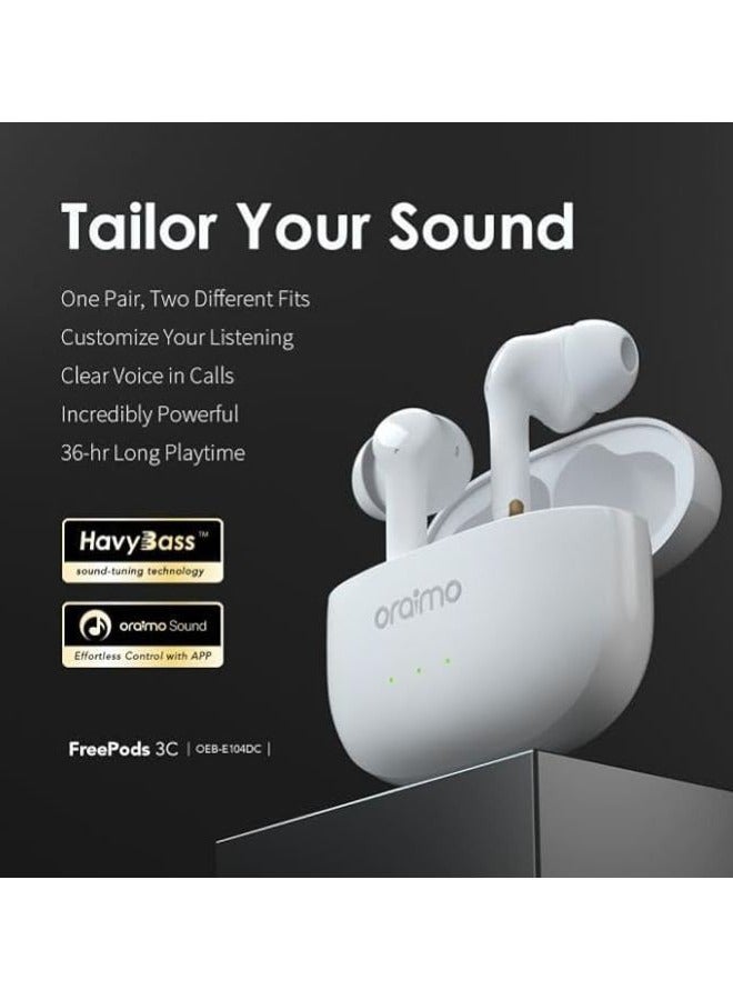 oraimo FreePods 3C ENC Calling Noise Cancellation Long Playtime True Wireless Earbuds - OEB-E104DC - White