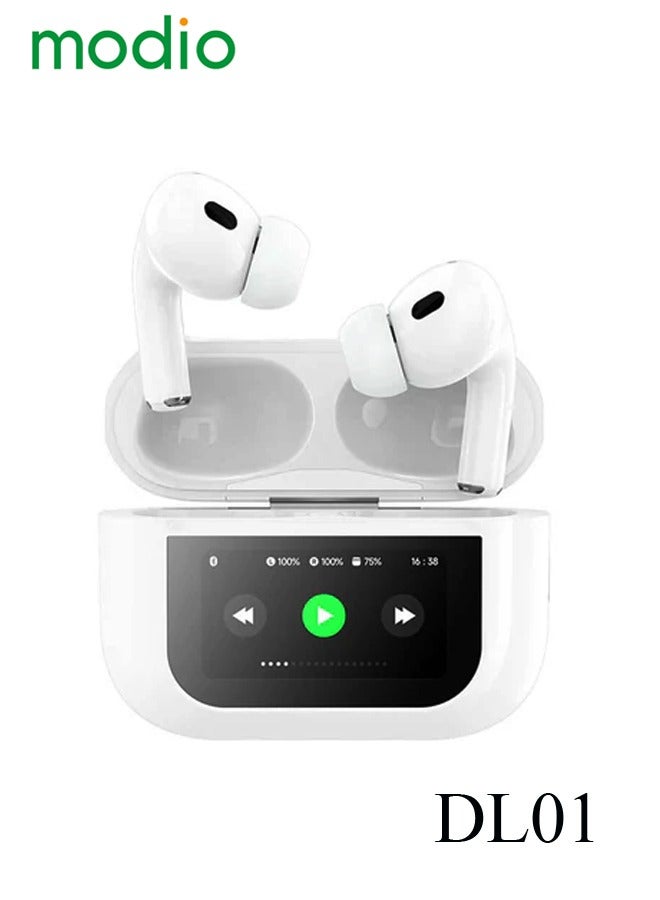 Modio DL01 Truewireless Earphone With Smart Touch Display Active Noise Cncellation and HD Microphone Compatible With iPhones and iPads