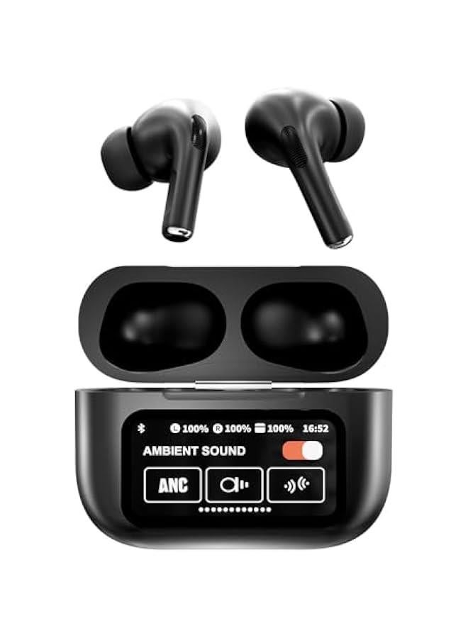 in-Ear Wireless Bluetooth 5.4 Headset, Intelligent Color Screen Touch Screen ANC ENC Active Dual Noise Reduction,Suitable for iPhone and Android-Pearl White, Yaowu Black