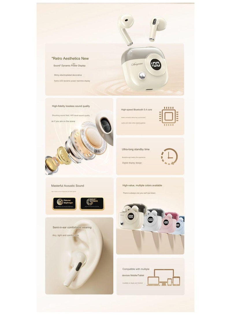 Wireless Bluetooth earphones with digital display, in ear noise reduction, high sound quality, long battery life, and high aesthetic value, suitable for both men and women