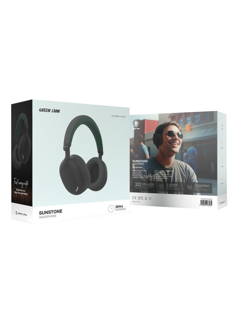 Sunstone Headphone / Long Hours Playing Time / Long-Range Working Distance / AUX Support / Microphone / V5.3 Bluetooth Version / 40mm Driver - Green & Black