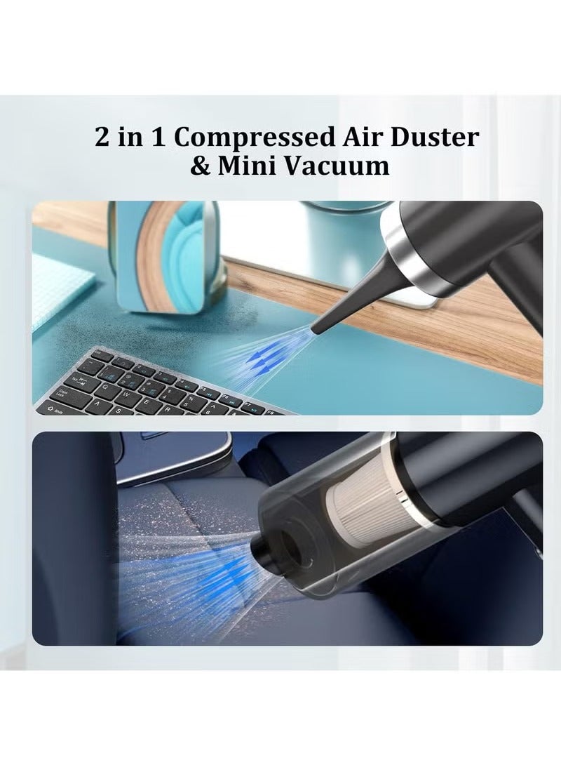 2 in 1 Cordless Handheld Vacuum Cleaner and Air Duster, 8Kpa Foldable Mini Vacuum Rechargeable 52000RPM Air Duster Car Vacuum Portable Keyboard Cleaner Air Blower for Computer/Car/House