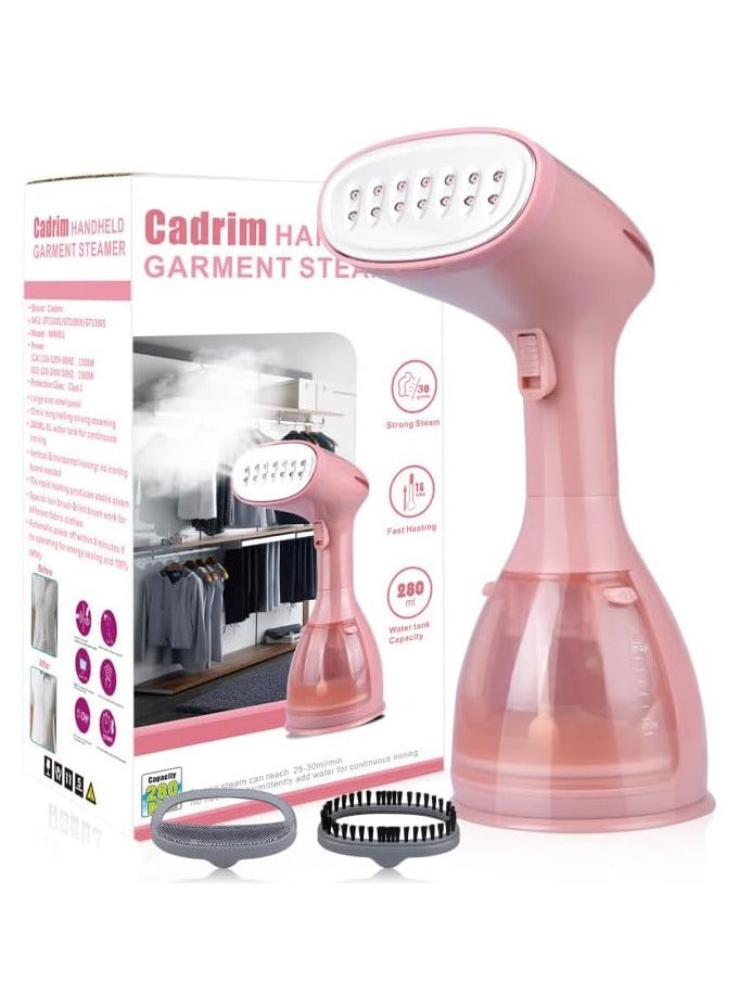 Clothes Steamer, Handheld Garment Steamer 1500W 280ml Travel Steam Vertical Strong Steam Iron Auto Cut-Off Powerful For Home, Office & Travel (Pink)