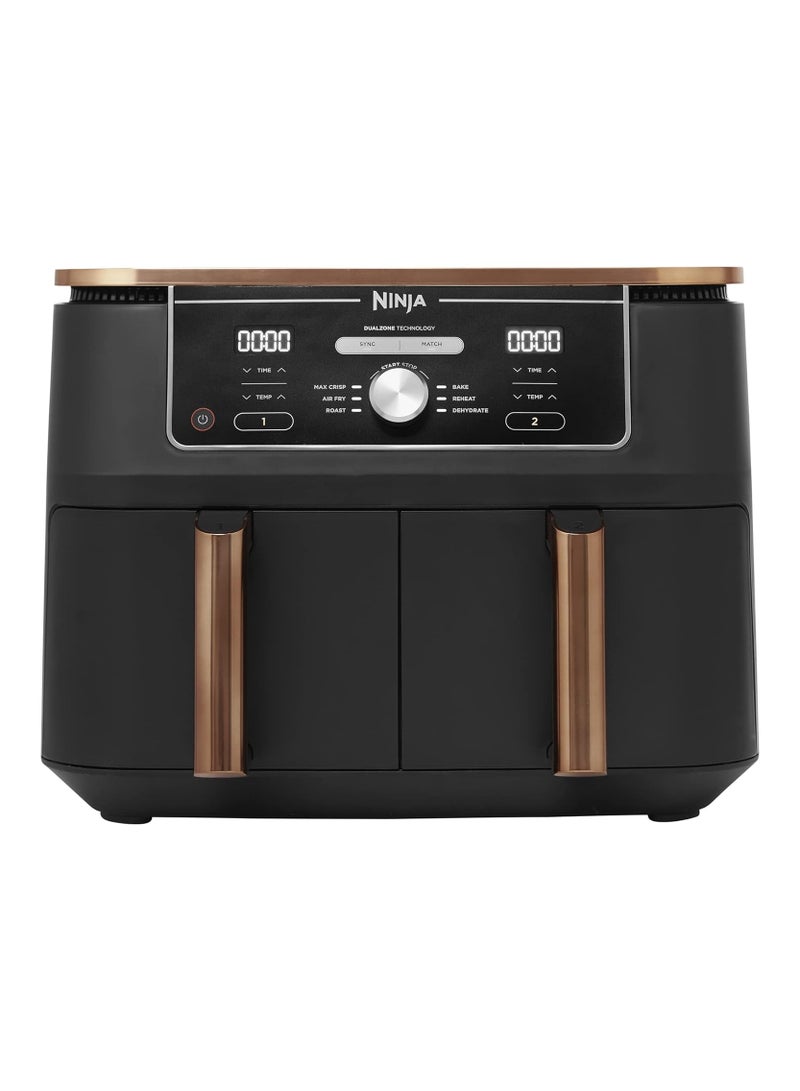 Ninja Foodi Dual Zone Air Fryer MAX + Tongs, 9.5 L, 2470 W, 2 Drawers, 8 Portions, 6-in-1, Air Fry, Roast, Bake, Nonstick, Dishwasher Safe Baskets