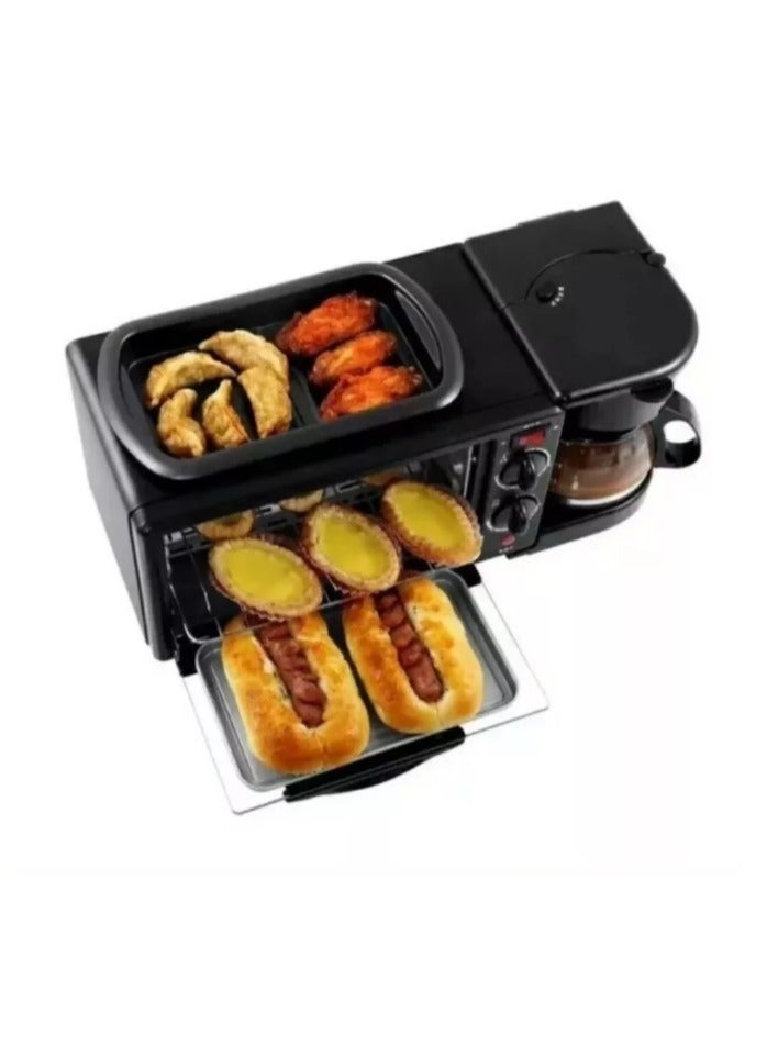 Breakfast Station Multifunctional Oven Electric 3 in 1 Household Breakfast Machine with Coffee maker and Griddle for Family Breakfast Afternoon Tea Supper Black (Color : BLACK, Size : Without cover)