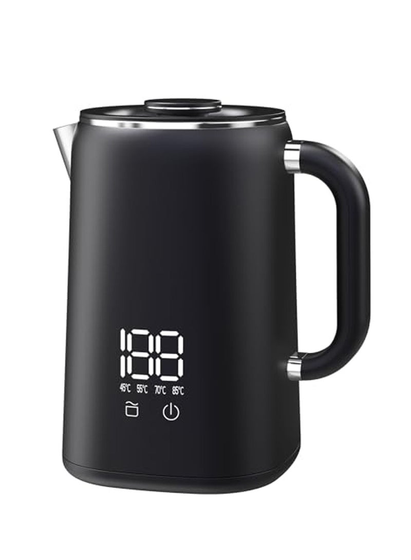 Electric Kettle 1.7L, Adjustable Temperature 45℃-100℃, Small Electric Kettle Auto Power Off, Stainless Steel, 360° Rotating Base, 1500W, Black