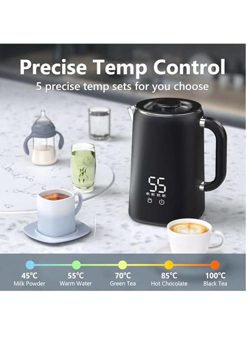 Electric Kettle 1.7L, Adjustable Temperature 45℃-100℃, Small Electric Kettle Auto Power Off, Stainless Steel, 360° Rotating Base, 1500W, Black