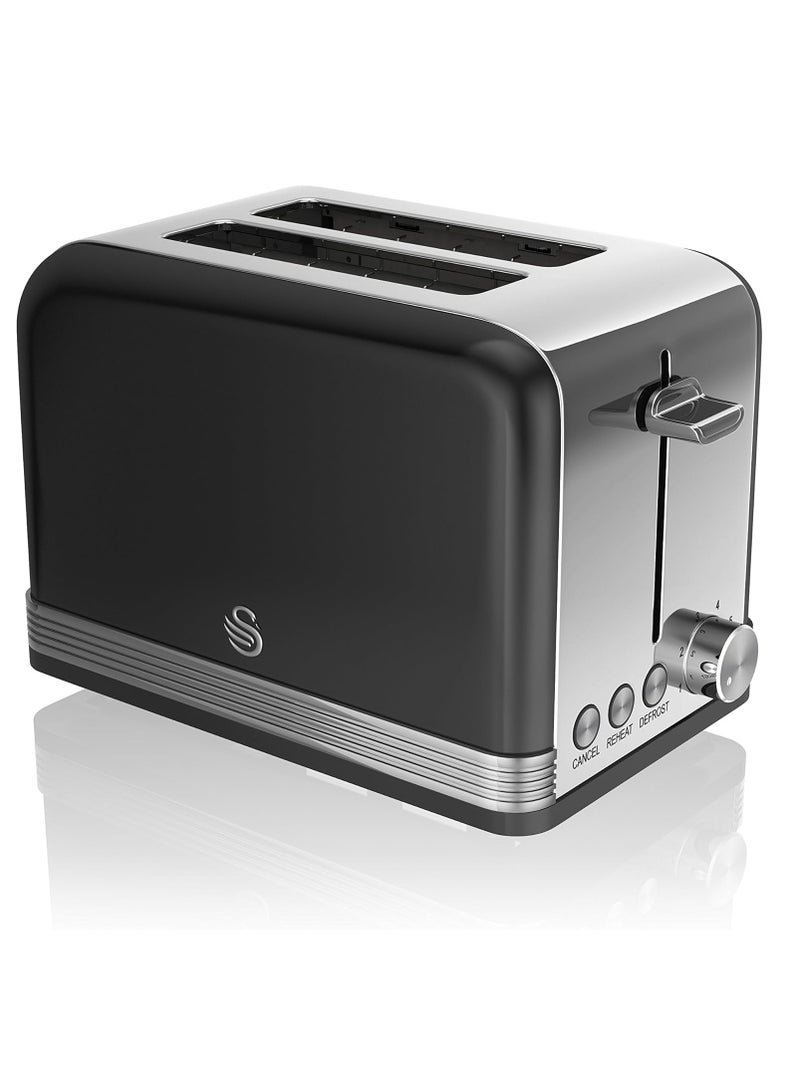 Retro 2-Slice Toaster with Defost/Reheat/Cancle Functions, Cord Storage, 815W, Retro Black