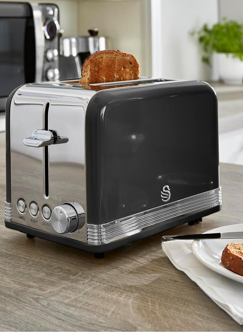 Retro 2-Slice Toaster with Defost/Reheat/Cancle Functions, Cord Storage, 815W, Retro Black