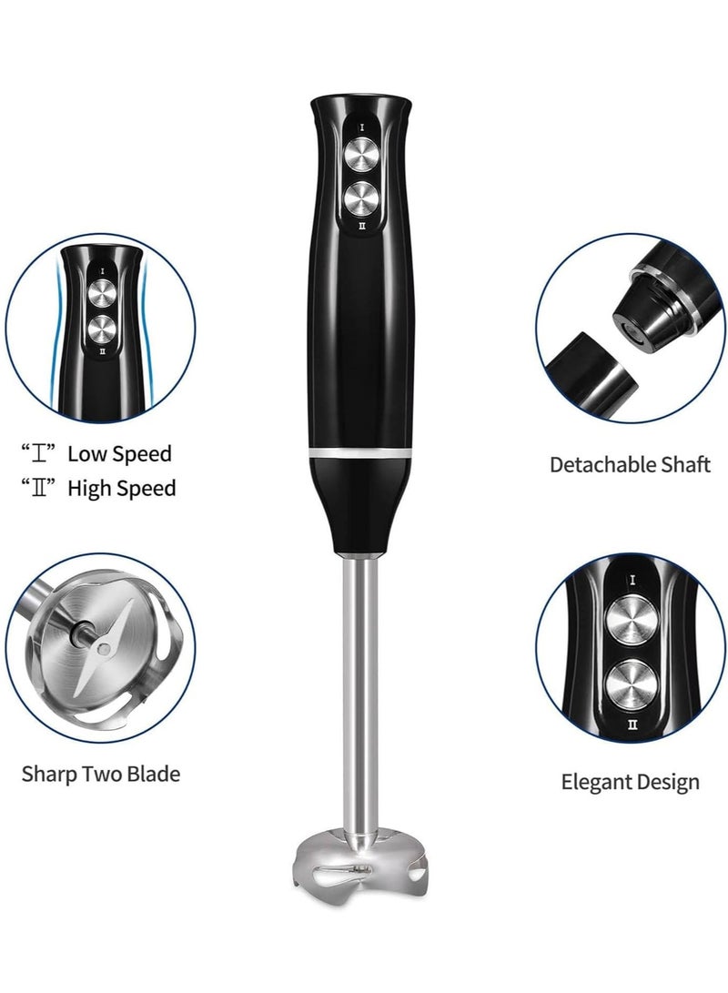 4-in-1 Hand Blender - 500W Powerful Motor, BPA-Free Accessories, Adjustable Speed and Turbo Boost, Ergonomic Grip, Easy Clean and Store, Immersion Handheld Blender, Stainless Blades